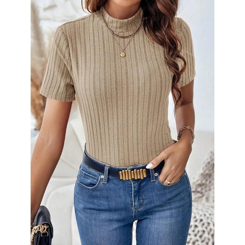 Весенне-летние однотонные полосатые вязаные топы с коротким рукавом, нишевый полувысокий воротник, облегающие женские футболки XXL абрикосовый
Весенне-летние однотонные полосатые вязаные топы с коротким рукавом, нишевый полувысокий воротник, облегающие женские футболки XXL абрикосовый