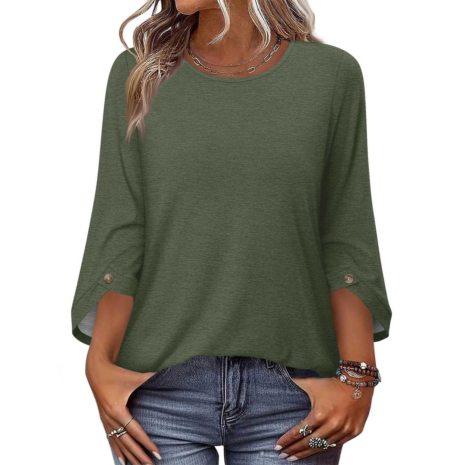 Womens Tops 3/4 Length Sleeve Dressy Casual Blouses For Women Trendy Round Neck T Shirts L армия зеленый
Womens Tops 3/4 Length Sleeve Dressy Casual Blouses For Women Trendy Round Neck T Shirts L армия зеленый