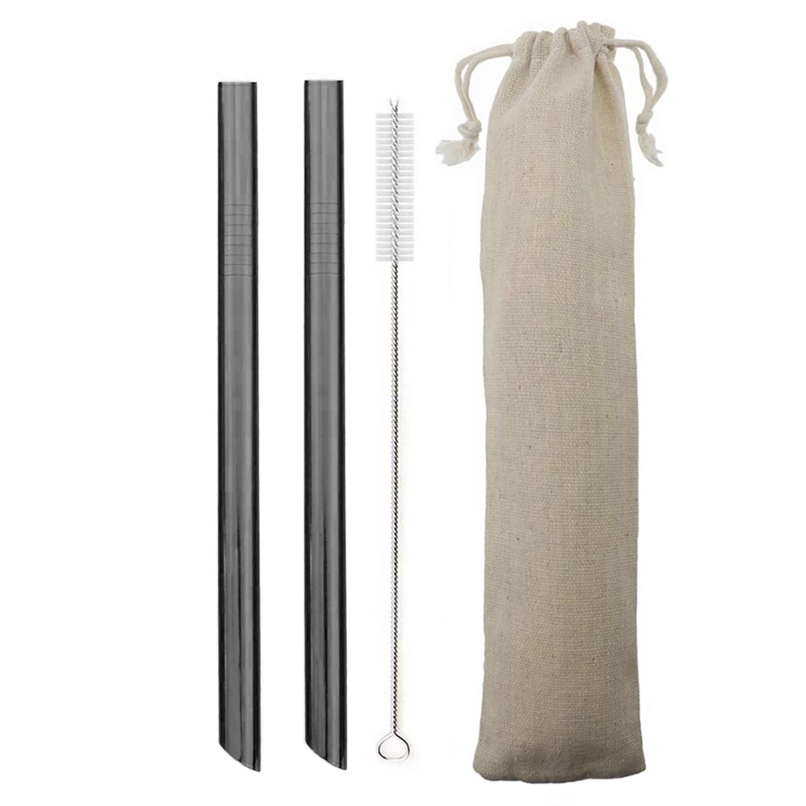 Набор металлических трубочек для питья, красочные многоразовые соломинки из нержавеющей стали 304, ширина 12 мм, соломинка для чая с жемчугом, молочным коктейлем и кисточкой чёрный