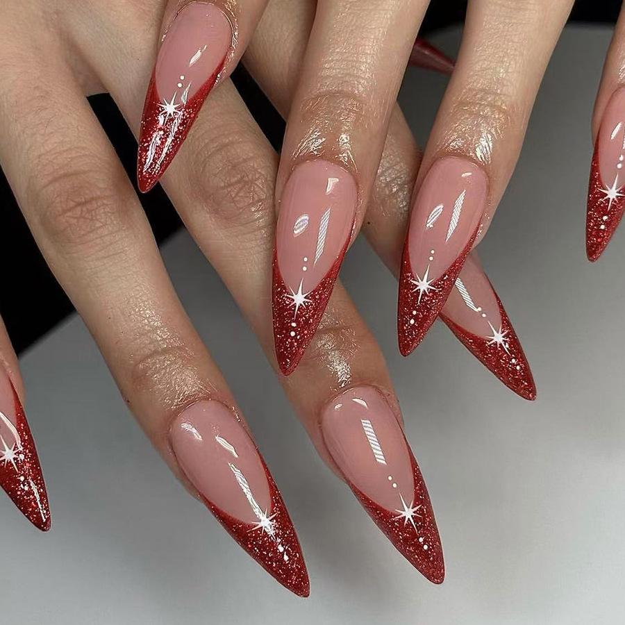 24-Piece Set of Glossy Glitter French Stars Pointed Nails - Fashionable Nail Art for European & American Trends
24-Piece Set of Glossy Glitter French Stars Pointed Nails - Fashionable Nail Art for European & American Trends
