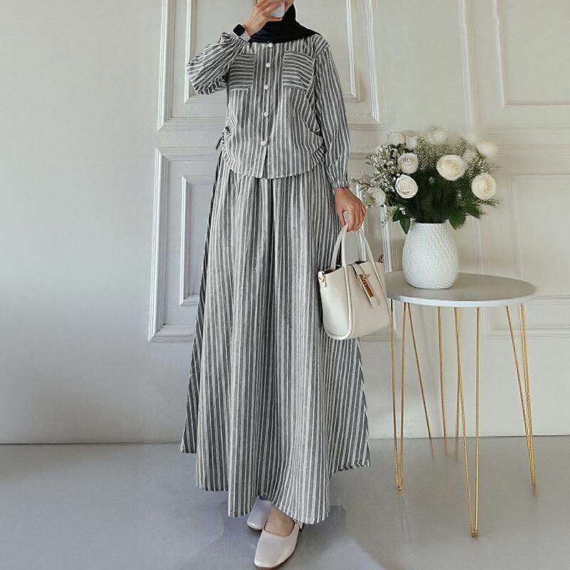 ZANZEA Women Long Sleeve Blouse and Long Skirts Stripe Print Two Piece Suit Sets 5XL сірий колір
ZANZEA Women Long Sleeve Blouse and Long Skirts Stripe Print Two Piece Suit Sets 5XL сірий колір