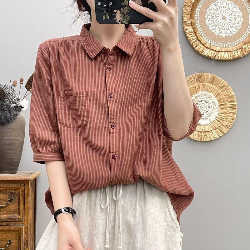 Double-Layer Cotton Yarn Short Sleeve Shirt 2024 New Arrival Women s Summer Loose Easiest for Match Niche Design Half Sleeve Stripes Shirt Red Stripes S 40.00 kg-55.00 kg
Double-Layer Cotton Yarn Short Sleeve Shirt 2024 New Arrival Women s Summer Loose Easiest for Match Niche Design Half Sleeve Stripes Shirt Red Stripes S 40.00 kg-55.00 kg