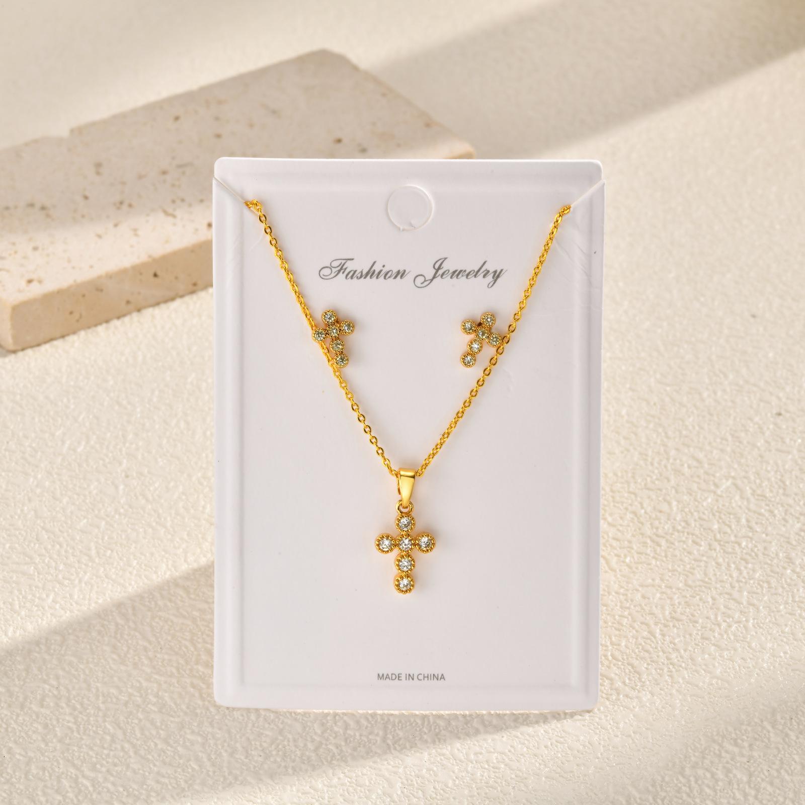 Ladies Jewelry Set, Copper Inlaid Zircon Cross Necklace, Stud Earrings Two-Piece Set S-313
Ladies Jewelry Set, Copper Inlaid Zircon Cross Necklace, Stud Earrings Two-Piece Set S-313