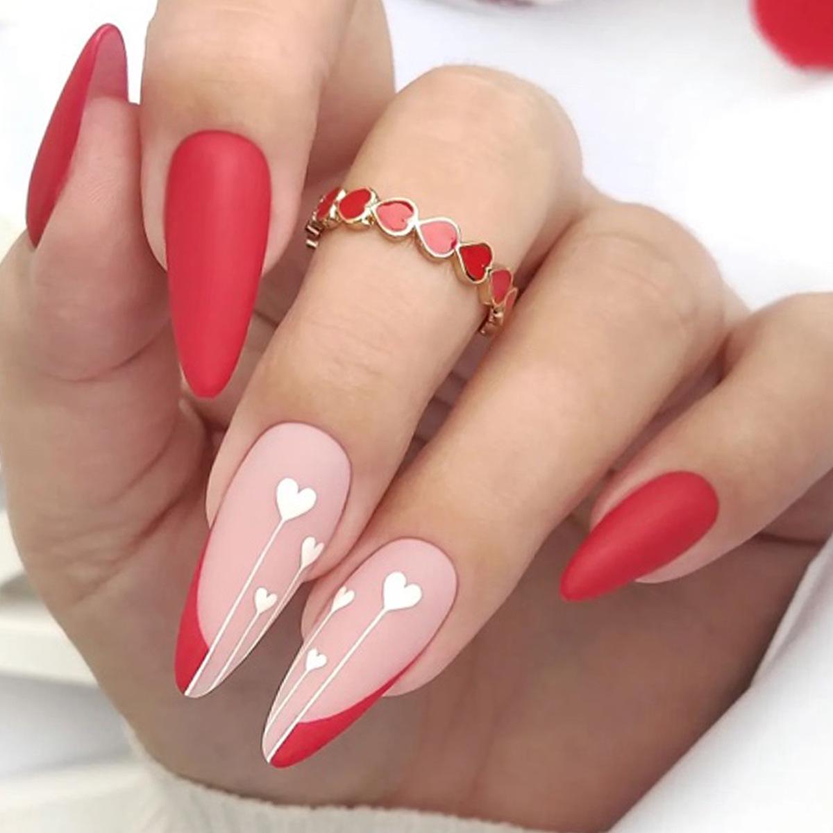 Valentine s Red Matte Almond Heart Nails with Irregular French Edge - Detachable Wearable Tips
Valentine s Red Matte Almond Heart Nails with Irregular French Edge - Detachable Wearable Tips