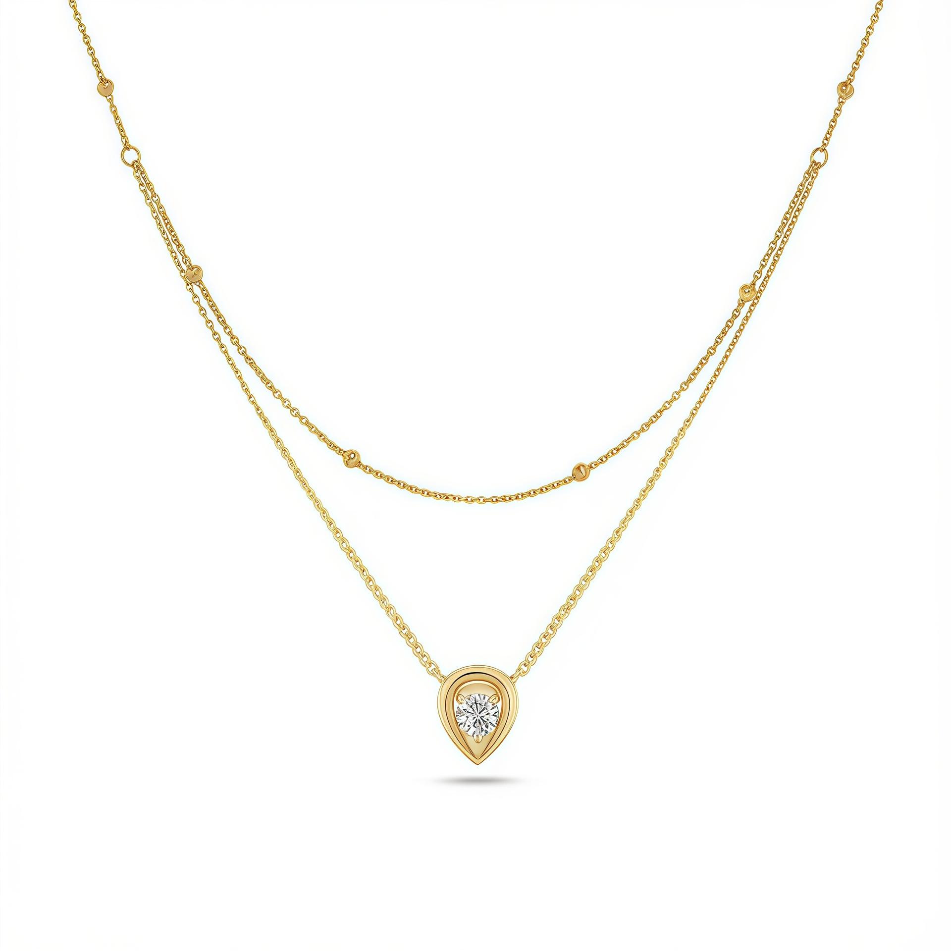 Titanium Steel Color-Retaining Zircon Water Drop Pendant Double-Layer Stacked Necklace Simple Fashion Furnace Vacuum Plating
Titanium Steel Color-Retaining Zircon Water Drop Pendant Double-Layer Stacked Necklace Simple Fashion Furnace Vacuum Plating