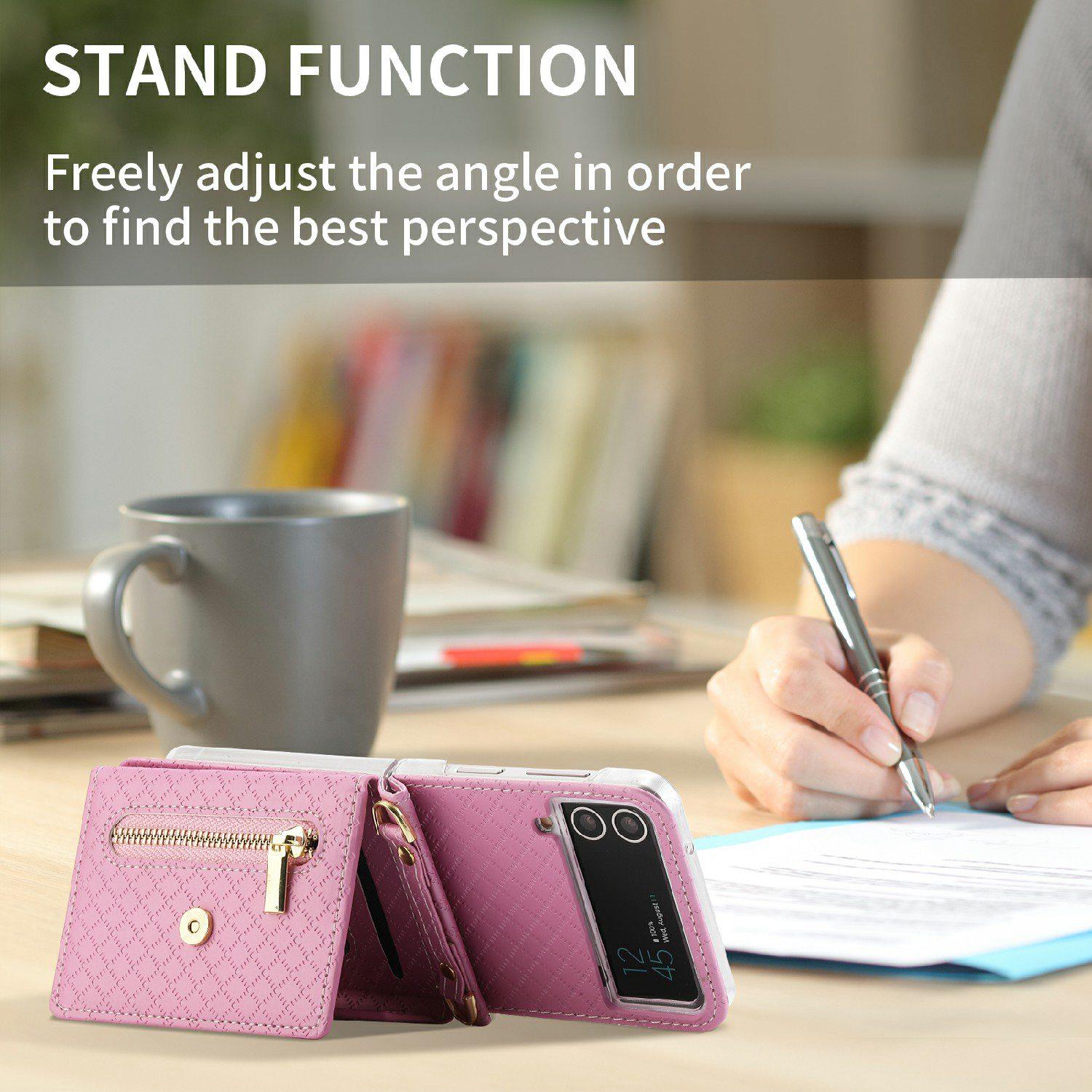 POLA 0819 Phone Case for Samsung Galaxy Z Flip4 5G,Zipper Pocket PU Leather Kickstand Multiple Card Slots Wallet Cover with Shoulder Strap Pink
POLA 0819 Phone Case for Samsung Galaxy Z Flip4 5G,Zipper Pocket PU Leather Kickstand Multiple Card Slots Wallet Cover with Shoulder Strap Pink