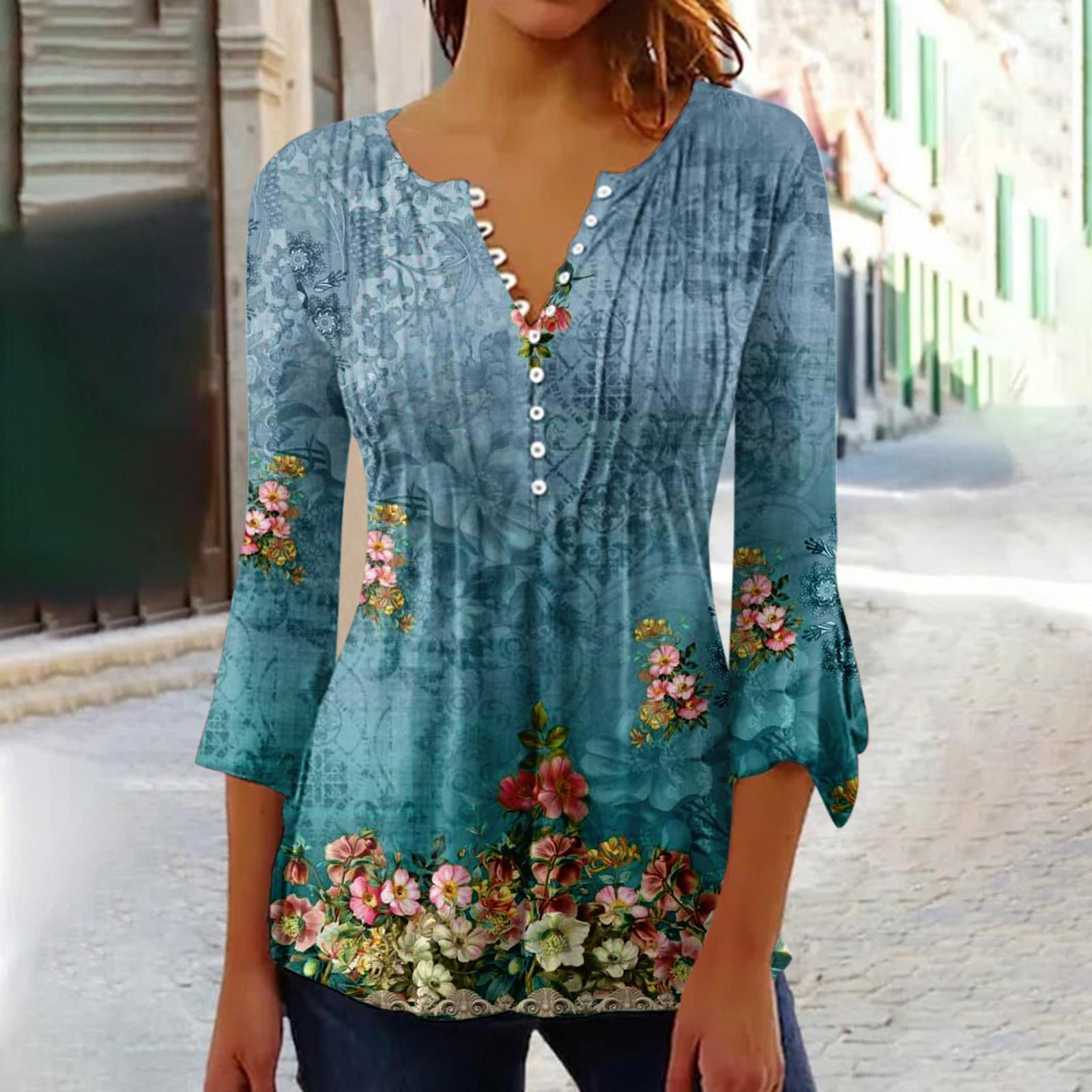 Рубашки на пуговицах для женщин, туника с принтом, летние топы, нарядные повседневные весенние блузки с рукавом 3/4 и v-образным вырезом L синий
Рубашки на пуговицах для женщин, туника с принтом, летние топы, нарядные повседневные весенние блузки с рукавом 3/4 и v-образным вырезом L синий