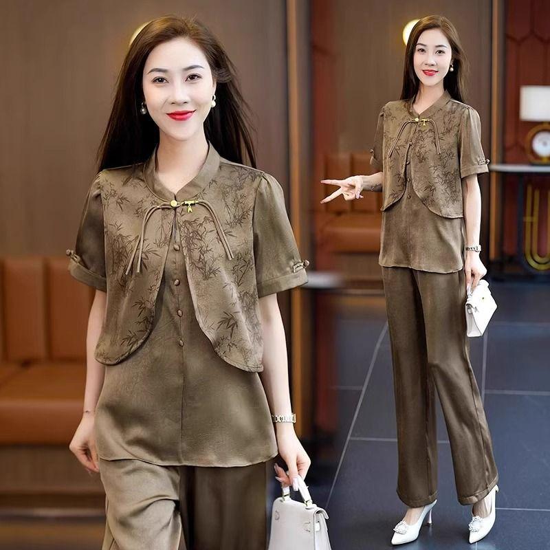 2025 Summer Women s Slimming Two-Piece Set: Chinese Fashion Print Short Sleeve Shirt & Wide-Leg Pants M for up to 100 jin
2025 Summer Women s Slimming Two-Piece Set: Chinese Fashion Print Short Sleeve Shirt & Wide-Leg Pants M for up to 100 jin