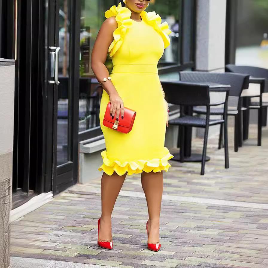 Women s Spring Summer Solid Color Multi Ruffle Bodycon Midi Dress Sleeveless Round Neck Elegant Office Evening Party Dress for Women XXXL жовтий
Women s Spring Summer Solid Color Multi Ruffle Bodycon Midi Dress Sleeveless Round Neck Elegant Office Evening Party Dress for Women XXXL жовтий