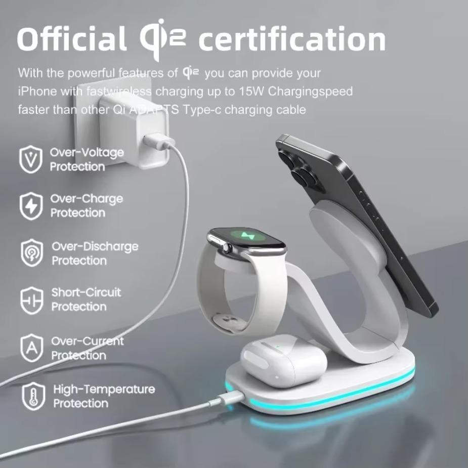 Qi2 Многофункциональное 3 в 1 магнитное беспроводное зарядное устройство Magsafe для iPhone 16 15 14 iWatch 9/8/7/6 AirPods Pro 2 Док-станция для быстрой зарядки
Qi2 Многофункциональное 3 в 1 магнитное беспроводное зарядное устройство Magsafe для iPhone 16 15 14 iWatch 9/8/7/6 AirPods Pro 2 Док-станция для быстрой зарядки