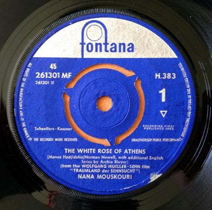 7inch Record NANA MOUSKOURI White Rose Of Athens H383 FONTANA 1962 UK Pop Used
7inch Record NANA MOUSKOURI White Rose Of Athens H383 FONTANA 1962 UK Pop Used