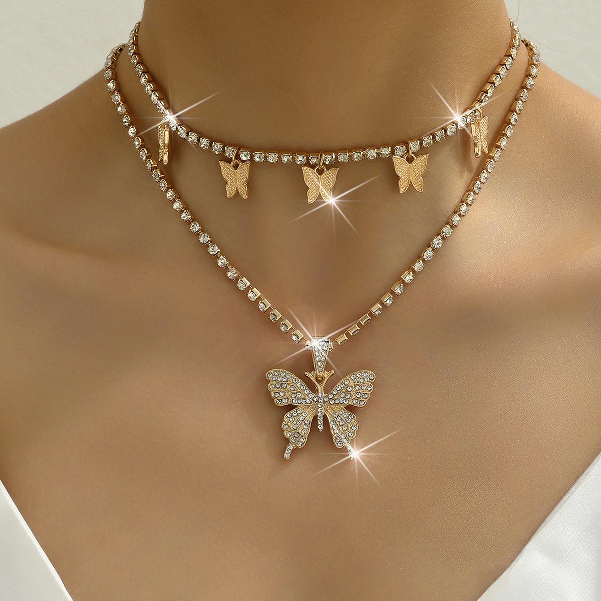Neck chain women, rhinestone claw chain design trend necklace direct sales big butterfly pendant two-layer necklace
Neck chain women, rhinestone claw chain design trend necklace direct sales big butterfly pendant two-layer necklace