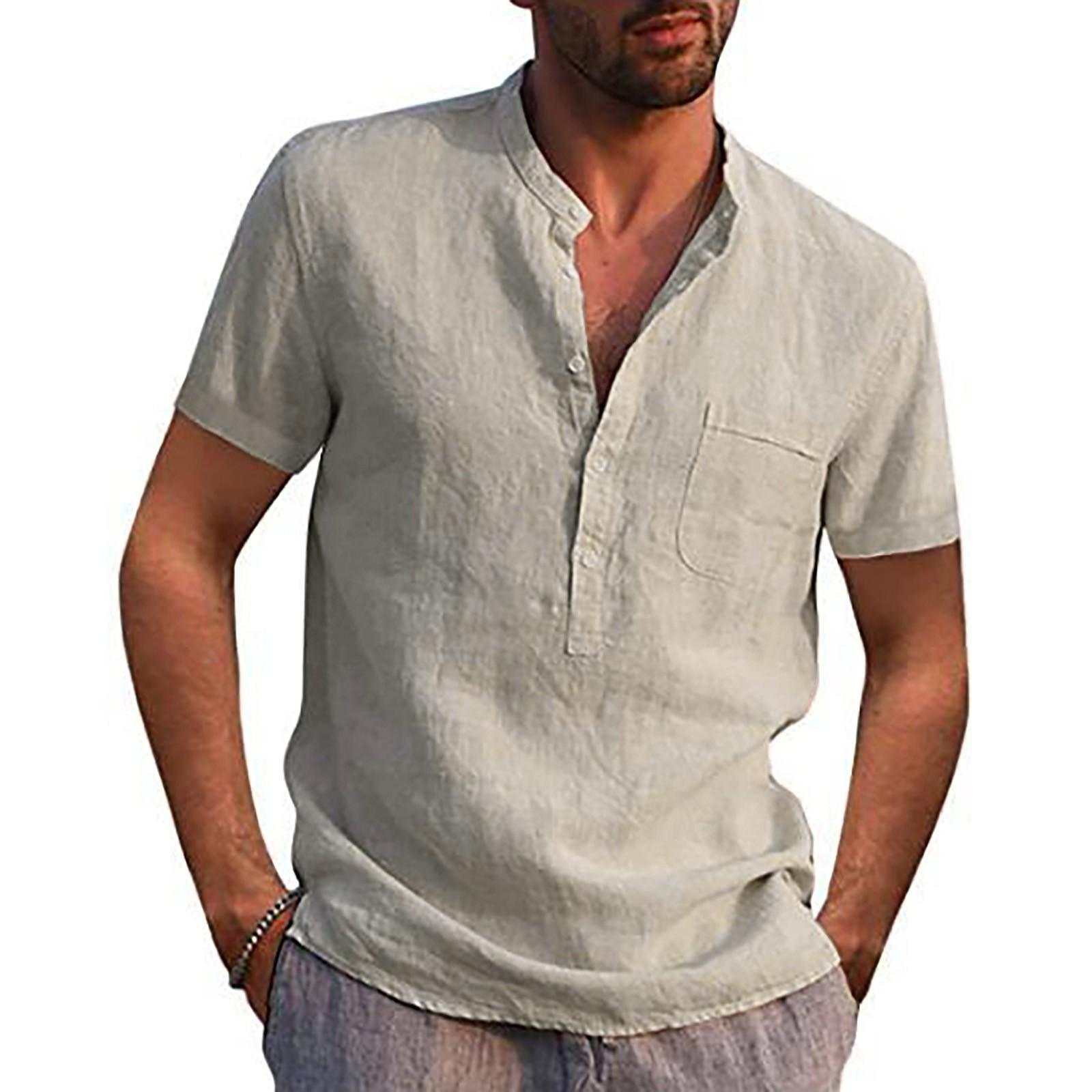 Designer Spring Summer Men s Casual Cotton Linen Color Short Sleeve Shirts Loose Stand Collar Shirts L хаки
Designer Spring Summer Men s Casual Cotton Linen Color Short Sleeve Shirts Loose Stand Collar Shirts L хаки