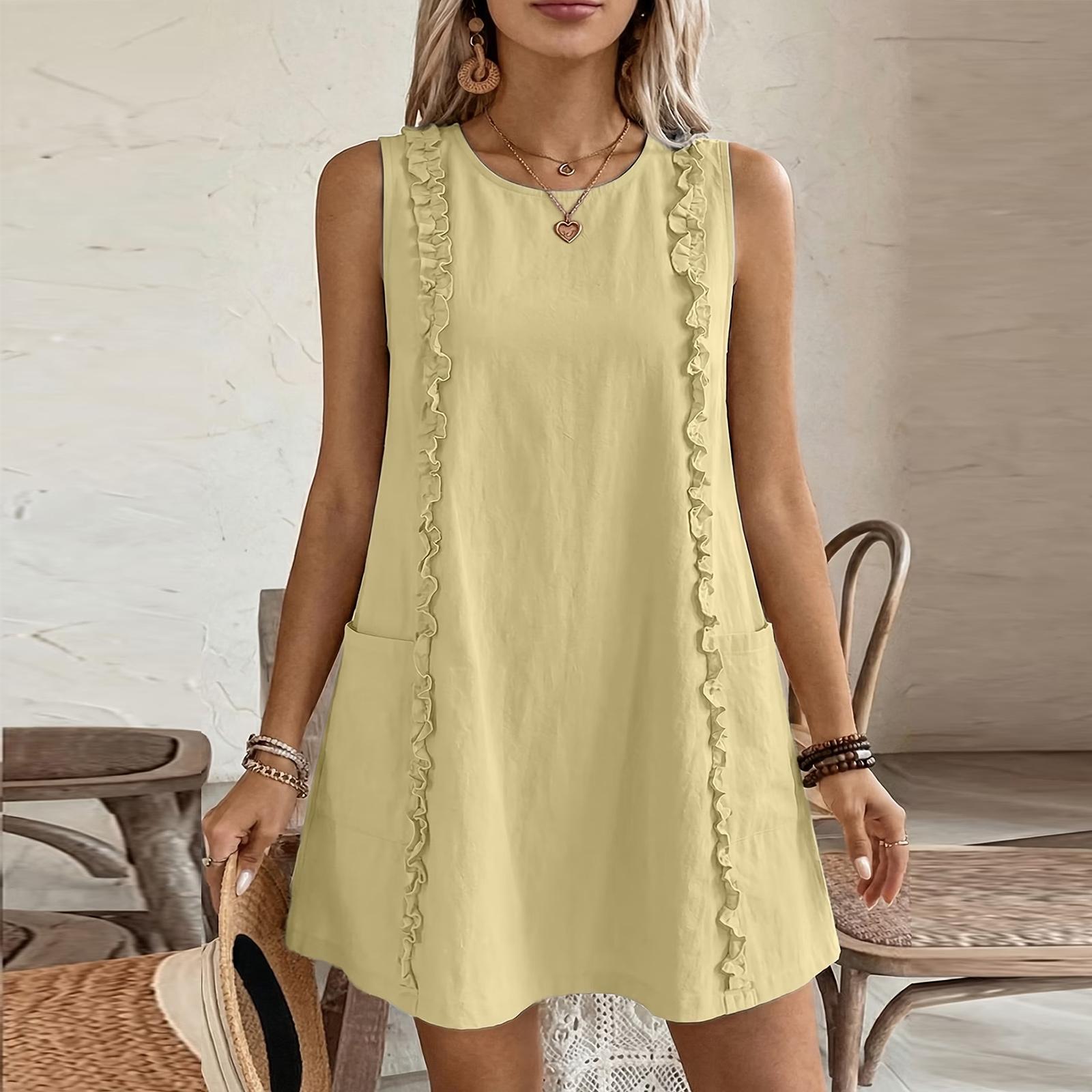 Women Sleeveless Ruffle Trim Tank Dress Casual Loose Fit Mini Dress with Side Pockets for Daily Wear Summer Outfits L жовтий
Women Sleeveless Ruffle Trim Tank Dress Casual Loose Fit Mini Dress with Side Pockets for Daily Wear Summer Outfits L жовтий