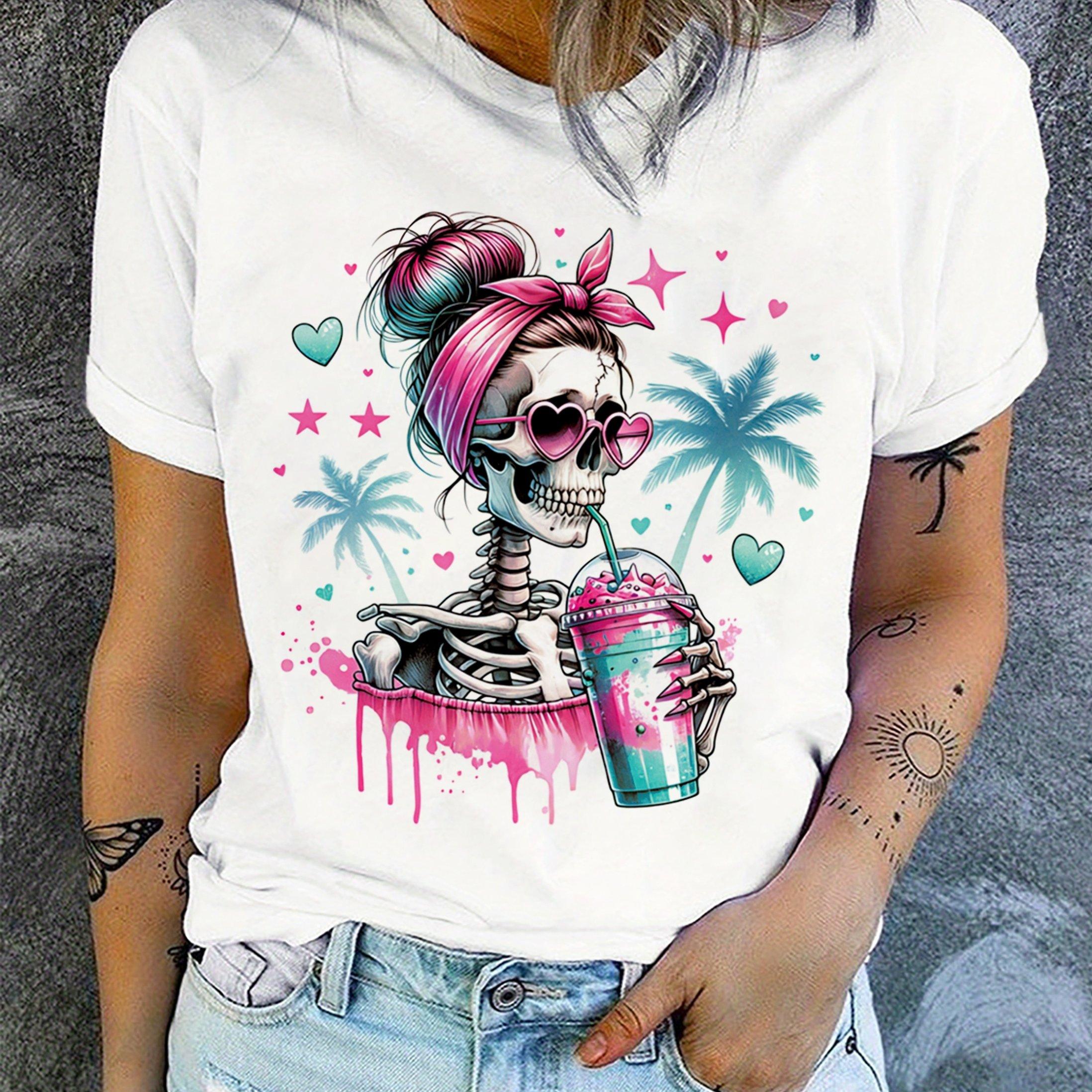 Halloween Coconut Tree Skull Portrait Breathable Printed Women s Round Neck T-shirt Casual Sportswear Women s Holiday Dress Up Top S
Halloween Coconut Tree Skull Portrait Breathable Printed Women s Round Neck T-shirt Casual Sportswear Women s Holiday Dress Up Top S