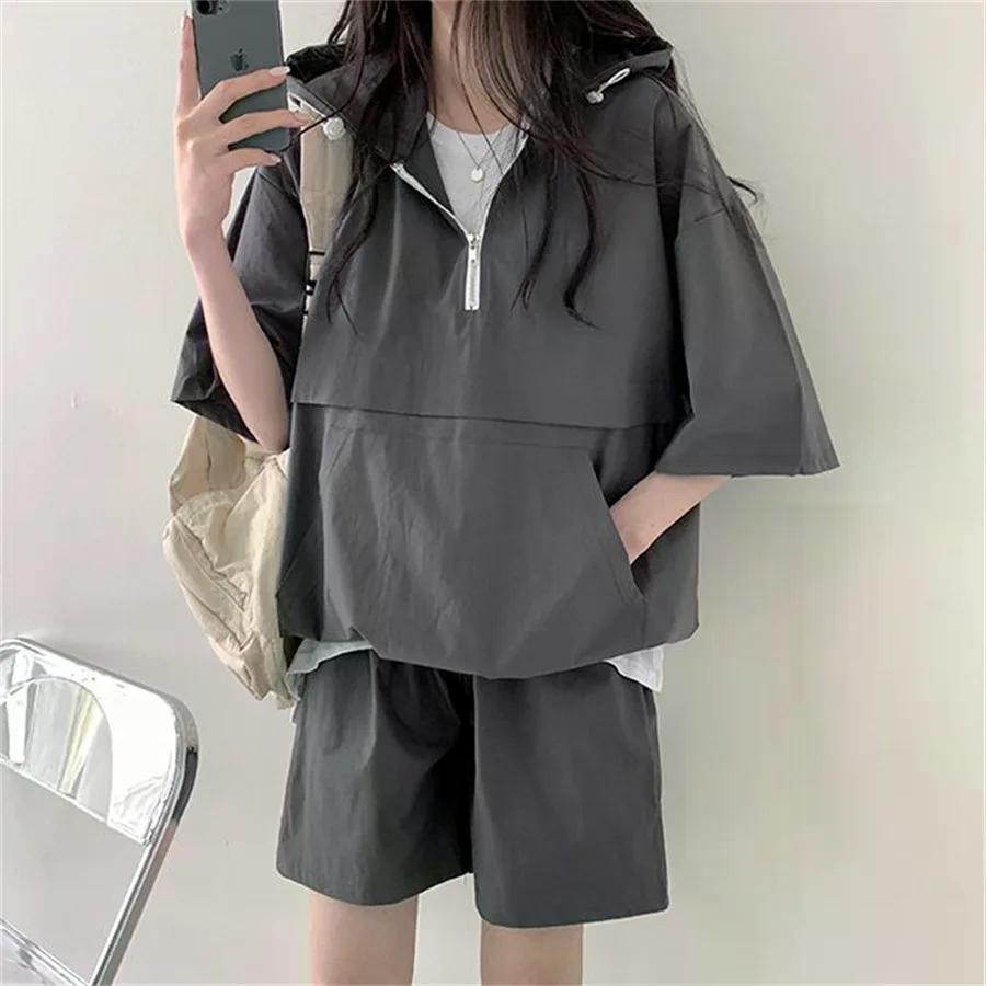 Women s 2 Pieces Sets Sweat Suit Summer Shorts T-shirt Hooded Loose Sports Tracksuit Training Bottom Suit Korean Style S темно серый
Women s 2 Pieces Sets Sweat Suit Summer Shorts T-shirt Hooded Loose Sports Tracksuit Training Bottom Suit Korean Style S темно серый
