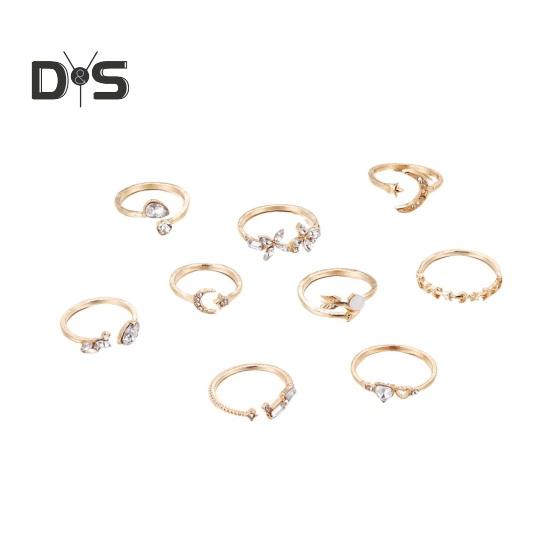 9 шт./набор женских колец, набор из разных форм, декор из страз, звезда, луна, бабочка, сердце, регулируемые женские украшения для пальцев золотистый
9 шт./набор женских колец, набор из разных форм, декор из страз, звезда, луна, бабочка, сердце, регулируемые женские украшения для пальцев золотистый