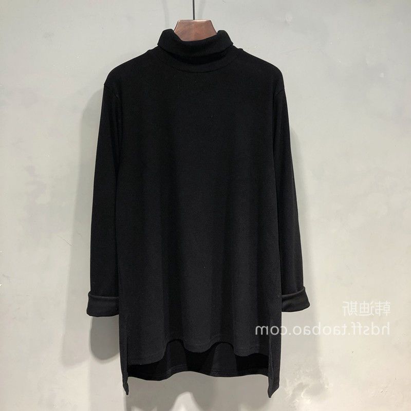 Осень Зима Однотонная Модная Футболка с Длинным Рукавом Женская Уличная Повседневная Универсальная Толстовка Средней Длины Плюс Бархатные Топы XXXL чёрный