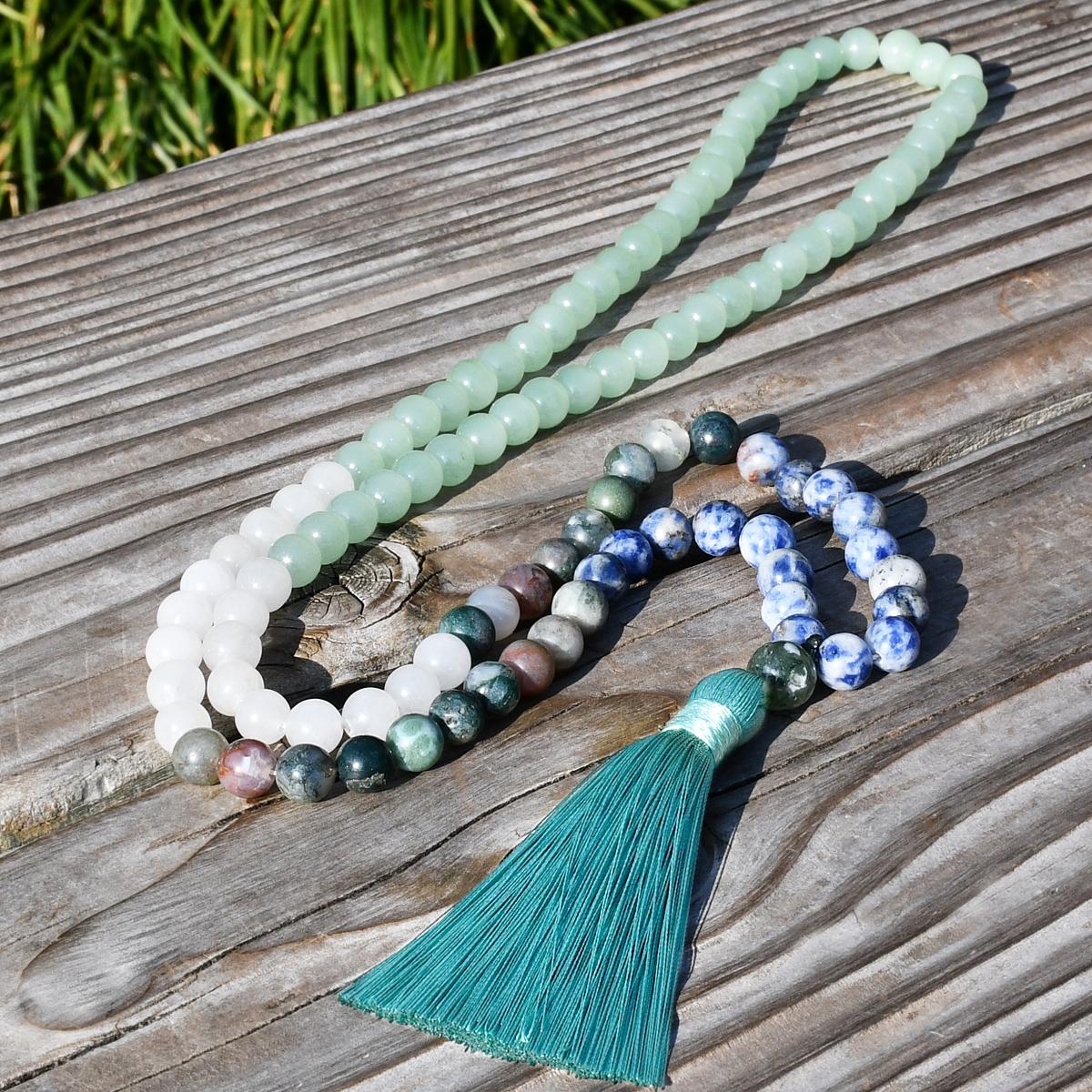 108 бусин мала, кисточка, подвеска, длинное ожерелье, женское, богемное, зеленый авантюрин, индийский агат, камень «голубая точка», ручная работа, циркон разноцветный
108 бусин мала, кисточка, подвеска, длинное ожерелье, женское, богемное, зеленый авантюрин, индийский агат, камень «голубая точка», ручная работа, циркон разноцветный