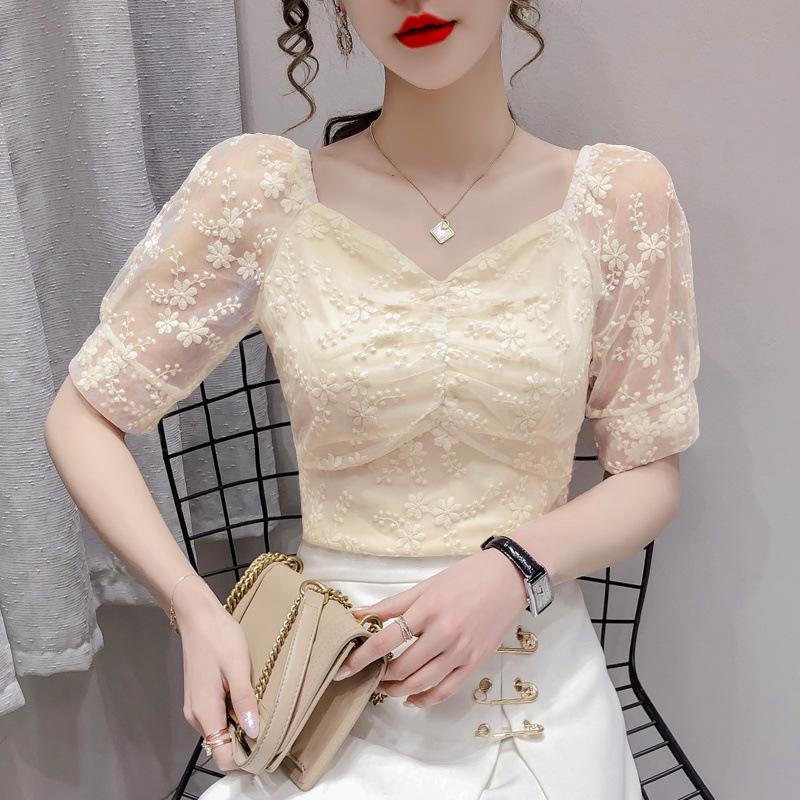 Women’s Summer Slim Fit One-Shoulder Lace Embroidery Chiffon Top with Mesh Puff Sleeves XXS
Women’s Summer Slim Fit One-Shoulder Lace Embroidery Chiffon Top with Mesh Puff Sleeves XXS