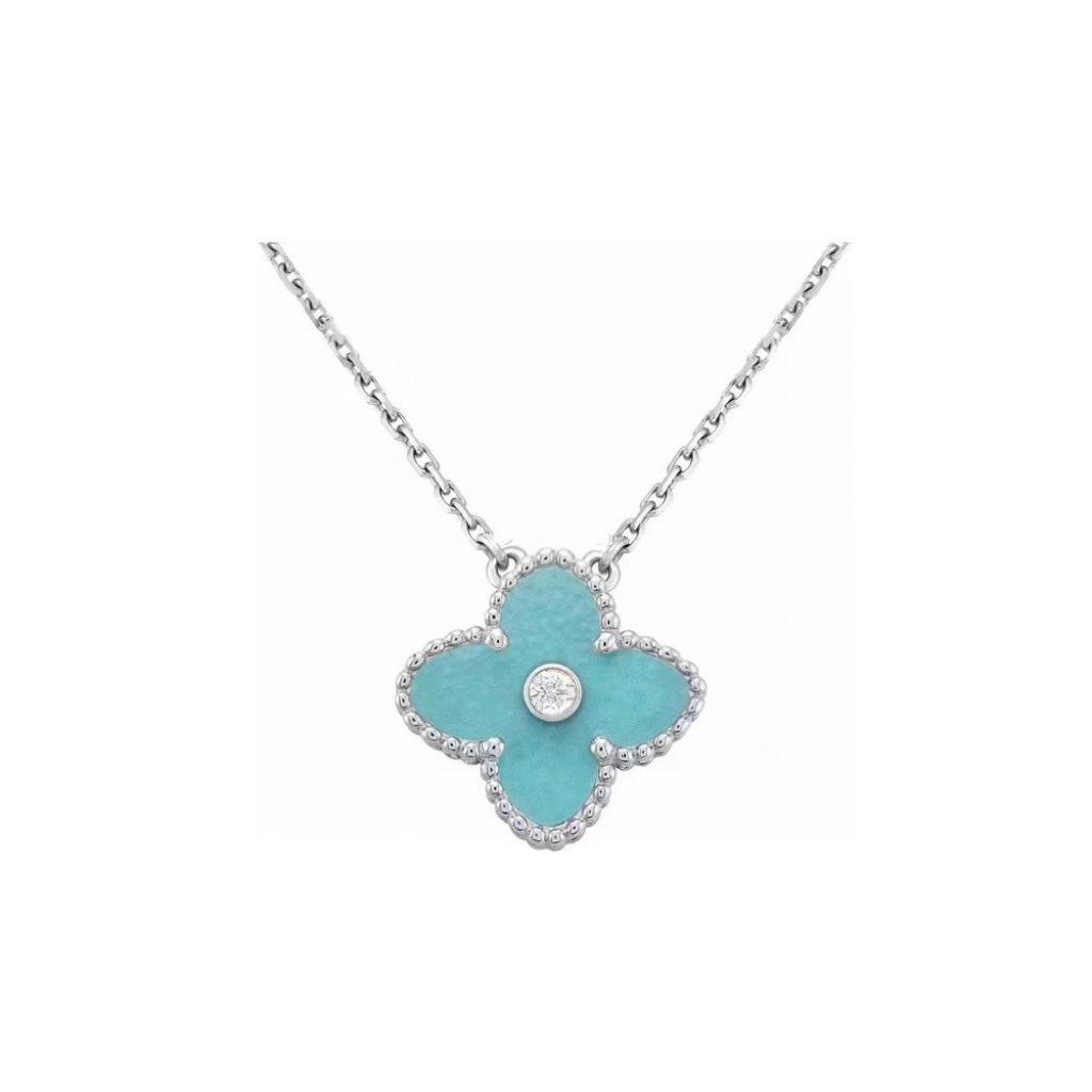 Клевер Новое модное рождественское ожерелье с четырьмя листами клевера Женское ожерелье на ключицу синий