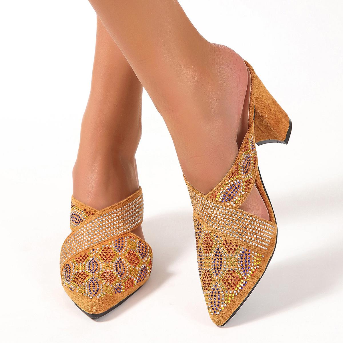 Spring New Coarse Heel Sandals for Women Fashion Pointy Shallow Mouth Drill Hollow-out Suede Non-slip High-heeled Slippers 35
Spring New Coarse Heel Sandals for Women Fashion Pointy Shallow Mouth Drill Hollow-out Suede Non-slip High-heeled Slippers 35