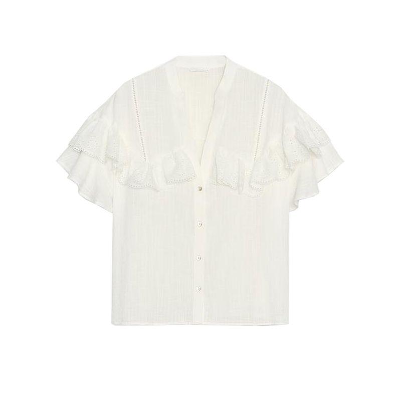 Summer New Product Women s Clothes Vacation Style Cut Out Embroider Laminated Decoration Minimalist Short Sleeve V-neck Shirt 1971060 White L
Summer New Product Women s Clothes Vacation Style Cut Out Embroider Laminated Decoration Minimalist Short Sleeve V-neck Shirt 1971060 White L