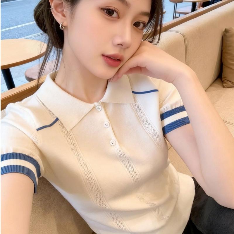 Contrasting-color POLO Collar Striped Knitted Short-sleeved T-shirt for Women, Suitable for Summer, Stylish Full-shoulder Blazer-style Top One size абрикосовий
Contrasting-color POLO Collar Striped Knitted Short-sleeved T-shirt for Women, Suitable for Summer, Stylish Full-shoulder Blazer-style Top One size абрикосовий
