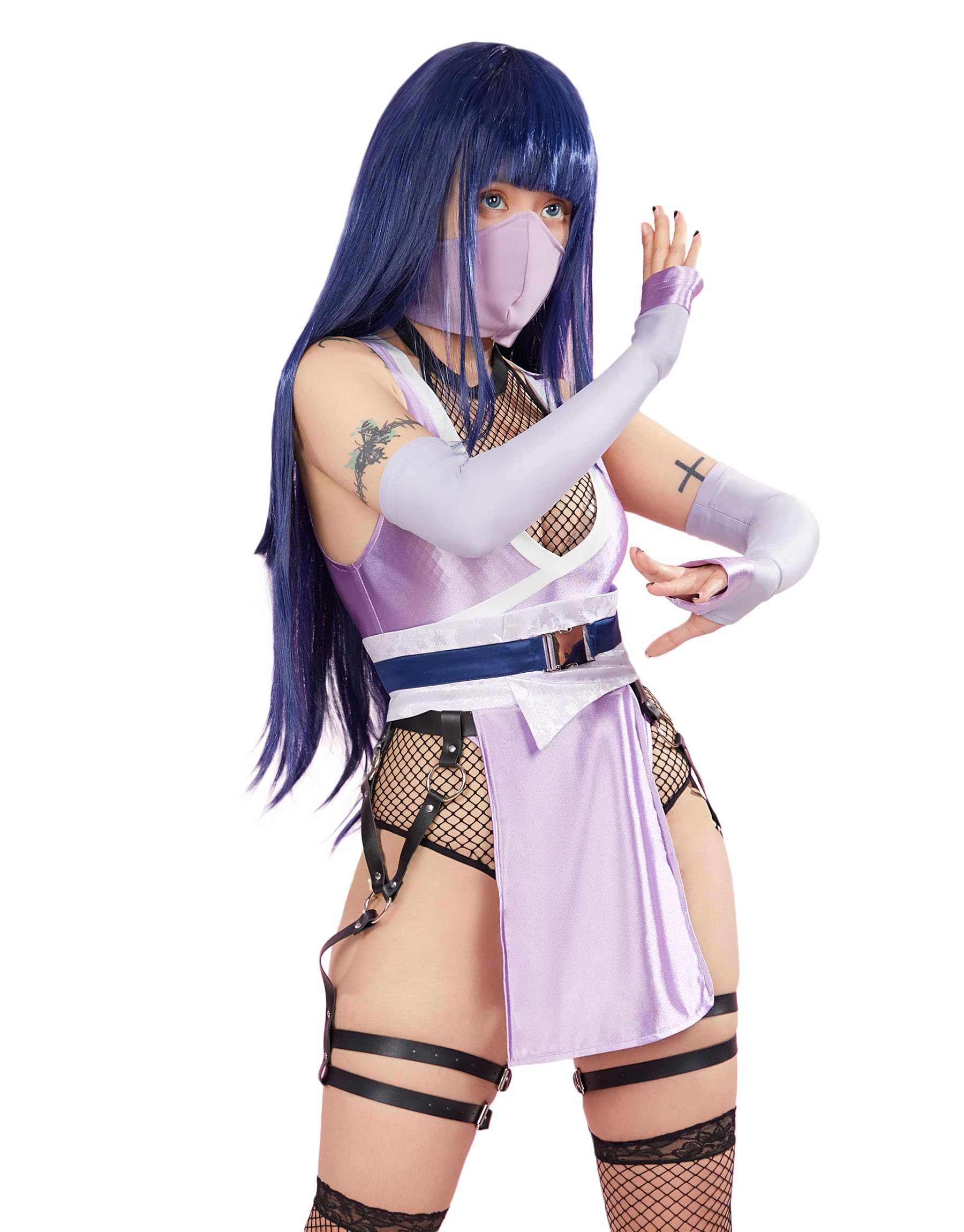 Mobbunny Красивый Косплей Мастер Нежного Кулака Боевая Сетка Открытый Костюм Фиолетовый Женский Костюм, Аниме/Игра, Стиль, Купальник, Боди, Нижнее белье,