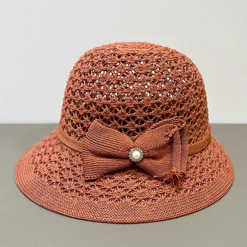 WTEMPO Летние дышащие плетеные шляпы с большими полями и бантом от солнца, новые стильные шляпы для мам, повседневные универсальные летние шляпы для защиты от солнца 1pc оранжево-красный