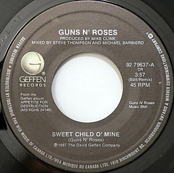 7inch Record GUNS N ROSES Sweet Child O Mine 9279637 Geffen Records 1988 Canada Rock Used
7inch Record GUNS N ROSES Sweet Child O Mine 9279637 Geffen Records 1988 Canada Rock Used