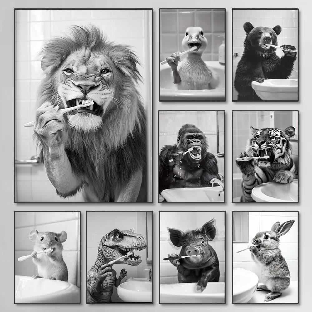 Black White Funny Bathroom Brushing Teeth Poster Vintage Style Animal Canvas Painting Print Wall Art Picture for Home Decoration 21cm×30cm NoFrame
Black White Funny Bathroom Brushing Teeth Poster Vintage Style Animal Canvas Painting Print Wall Art Picture for Home Decoration 21cm×30cm NoFrame