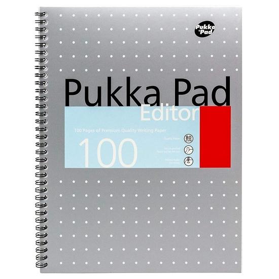 Блокнот Pukka Pad формату A4 в лінію 100 сторінок срібна металізована картонна обкладинка 80 г/м² перфорований на 4 отвори металізована серія Editor
Блокнот Pukka Pad формату A4 в лінію 100 сторінок срібна металізована картонна обкладинка 80 г/м² перфорований на 4 отвори металізована серія Editor