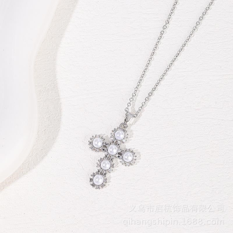 Ожерелье с крестом Женское Личность Тренд Универсальный Темперамент Жемчужная Подвеска С Ювелирными Изделиями