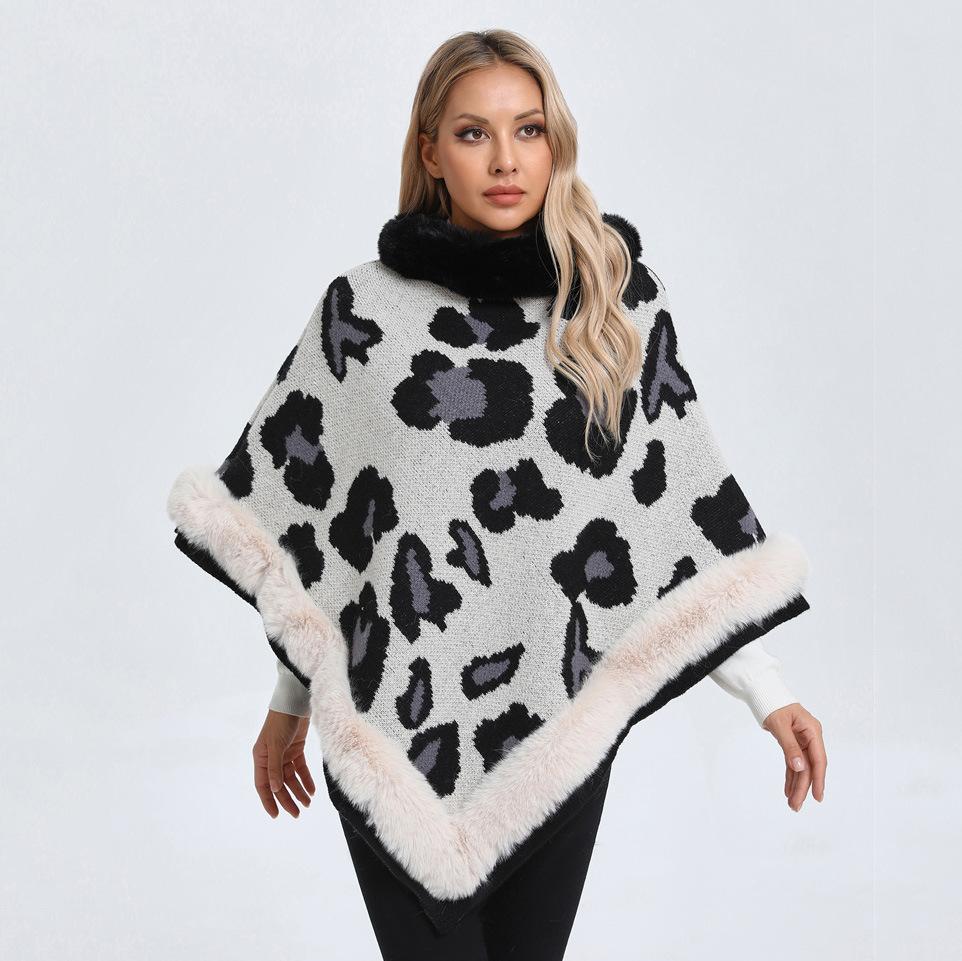 European and American Fashion Leopard Print Plus Size Pullover Cape with Large Fur Collar Irregular Mid Length Cape чёрный
European and American Fashion Leopard Print Plus Size Pullover Cape with Large Fur Collar Irregular Mid Length Cape чёрный