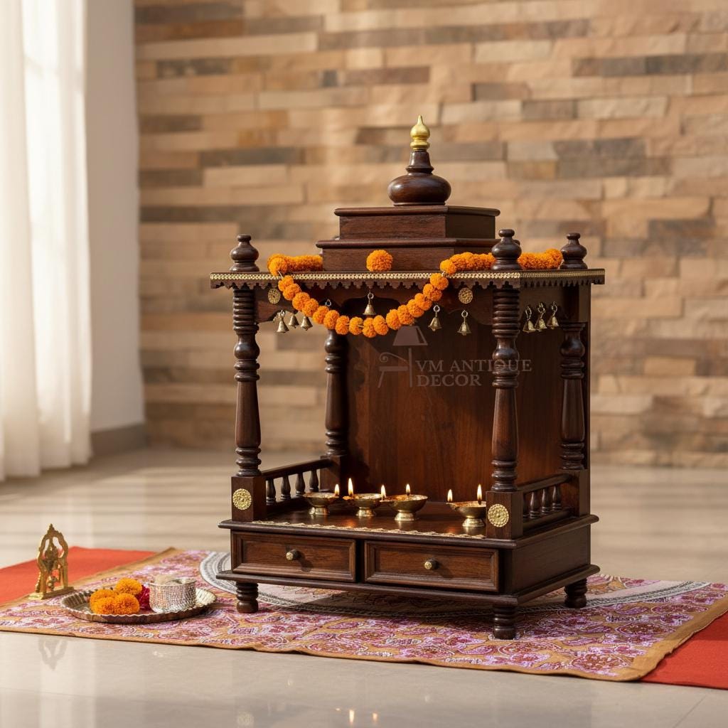 Wooden Pooja Temple With Bells Mandir Desk Storage -Religion Temple-Pooja Stand Mandir With Desk Wall Temple-Pooja Cabinet with Brass Bells
Wooden Pooja Temple With Bells Mandir Desk Storage -Religion Temple-Pooja Stand Mandir With Desk Wall Temple-Pooja Cabinet with Brass Bells