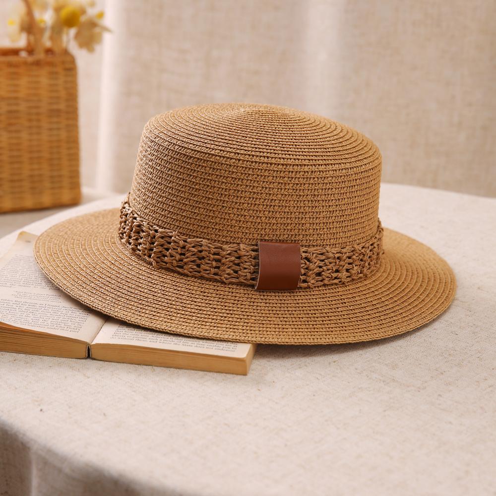 Соломенная шляпа с плоским верхом женская повседневная для маленького лица солнцезащитная шляпа мужская летняя приморская пляжная солнцезащитная шляпа цилиндр женская модная Adult average size хаки