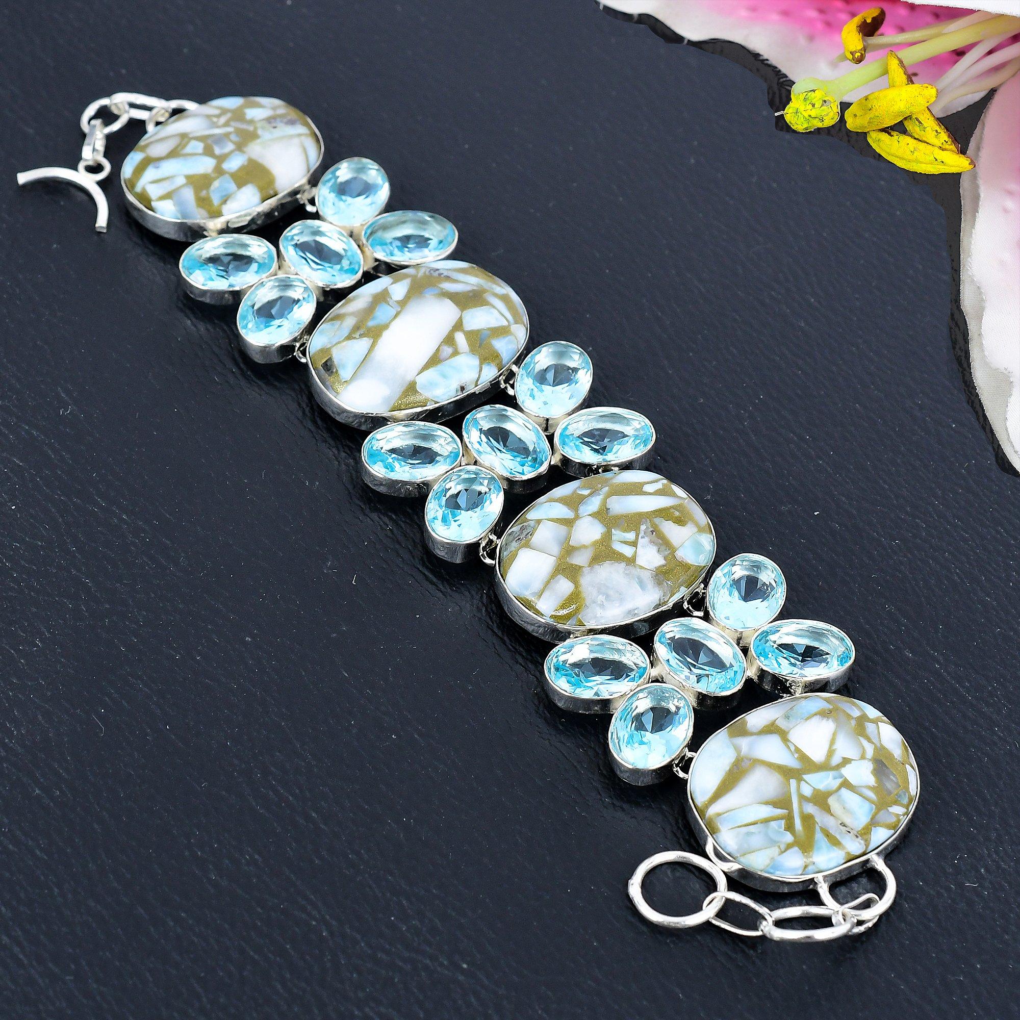 Copper Larimar, Blue Topaz Gemstone 925 Sterling Silver Bracelet 7-8 KG-1827
Copper Larimar, Blue Topaz Gemstone 925 Sterling Silver Bracelet 7-8 KG-1827