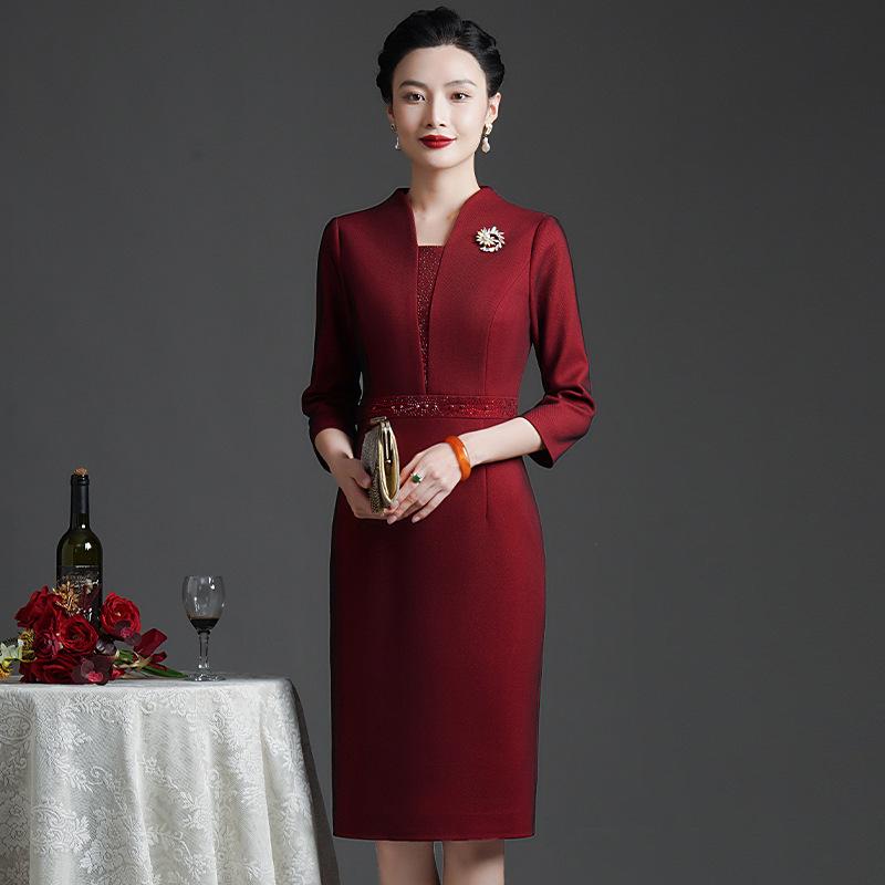 2023 Summer Wine Red Three-Quarter Sleeve Evening Gown: Elegant Wedding Banquet Dress for Mother-in-Law M
2023 Summer Wine Red Three-Quarter Sleeve Evening Gown: Elegant Wedding Banquet Dress for Mother-in-Law M