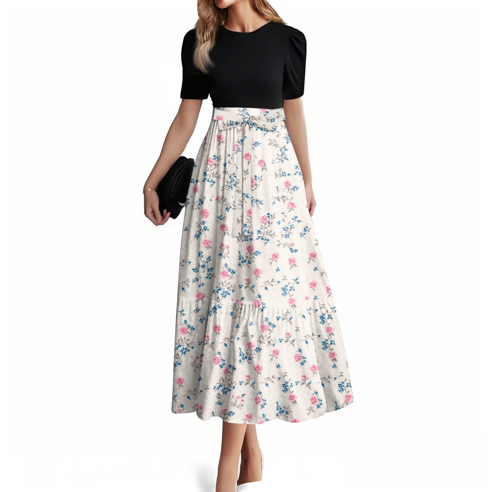Women s Fashion Casual Belt Short Sleeve Round Neck Stitching Elegant Temperament Dress XXL рожевий
Women s Fashion Casual Belt Short Sleeve Round Neck Stitching Elegant Temperament Dress XXL рожевий