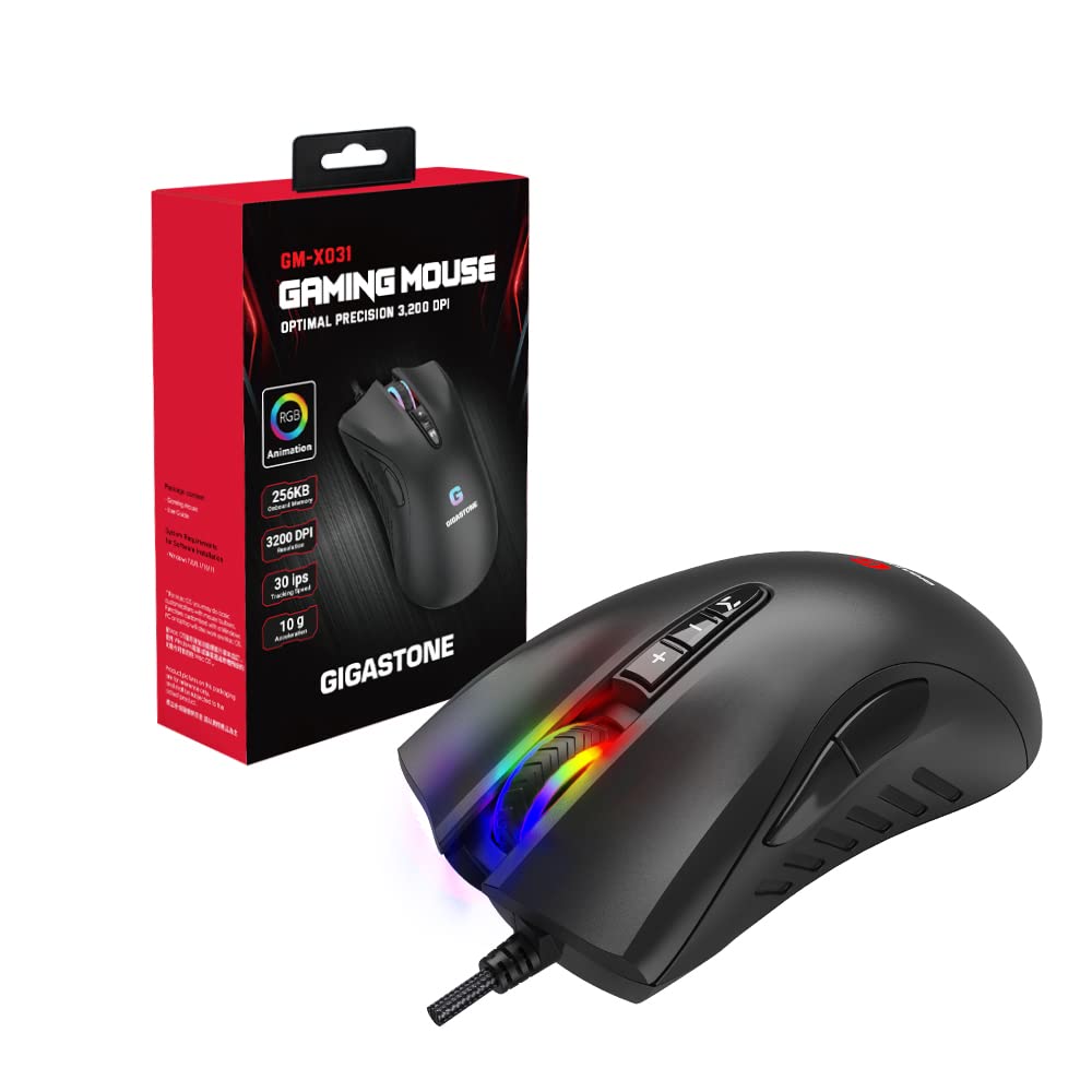 Gigastone Gaming Mouse 3200 Wired Gaming Adjustable RGB 8 Programmable 256KB Onboard Suitable for Windows 7 and Later DPI, Mouse, Backlight, Buttons,
Gigastone Gaming Mouse 3200 Wired Gaming Adjustable RGB 8 Programmable 256KB Onboard Suitable for Windows 7 and Later DPI, Mouse, Backlight, Buttons,