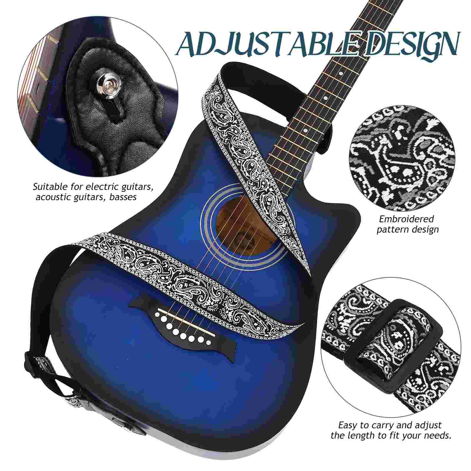 Acoustic Electric Guitar Straps with 6 Picks Soft Embroidery Shoulder Strap Leather Ends Guitar Straps for Guitarists
Acoustic Electric Guitar Straps with 6 Picks Soft Embroidery Shoulder Strap Leather Ends Guitar Straps for Guitarists
