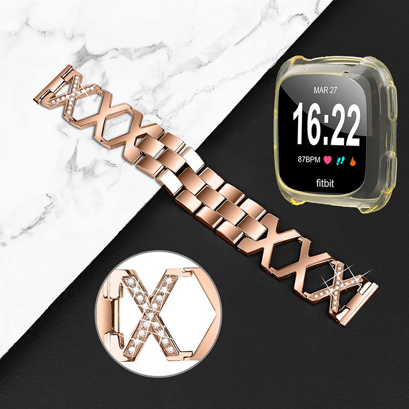 For Fitbit Versa/Versa 2/Versa Lite/Versa SE X-shaped Watch Band Rhinestone Decor Replacement Strap with Transparent Yellow TPU Hollow Watch Cover Rose Gold
For Fitbit Versa/Versa 2/Versa Lite/Versa SE X-shaped Watch Band Rhinestone Decor Replacement Strap with Transparent Yellow TPU Hollow Watch Cover Rose Gold