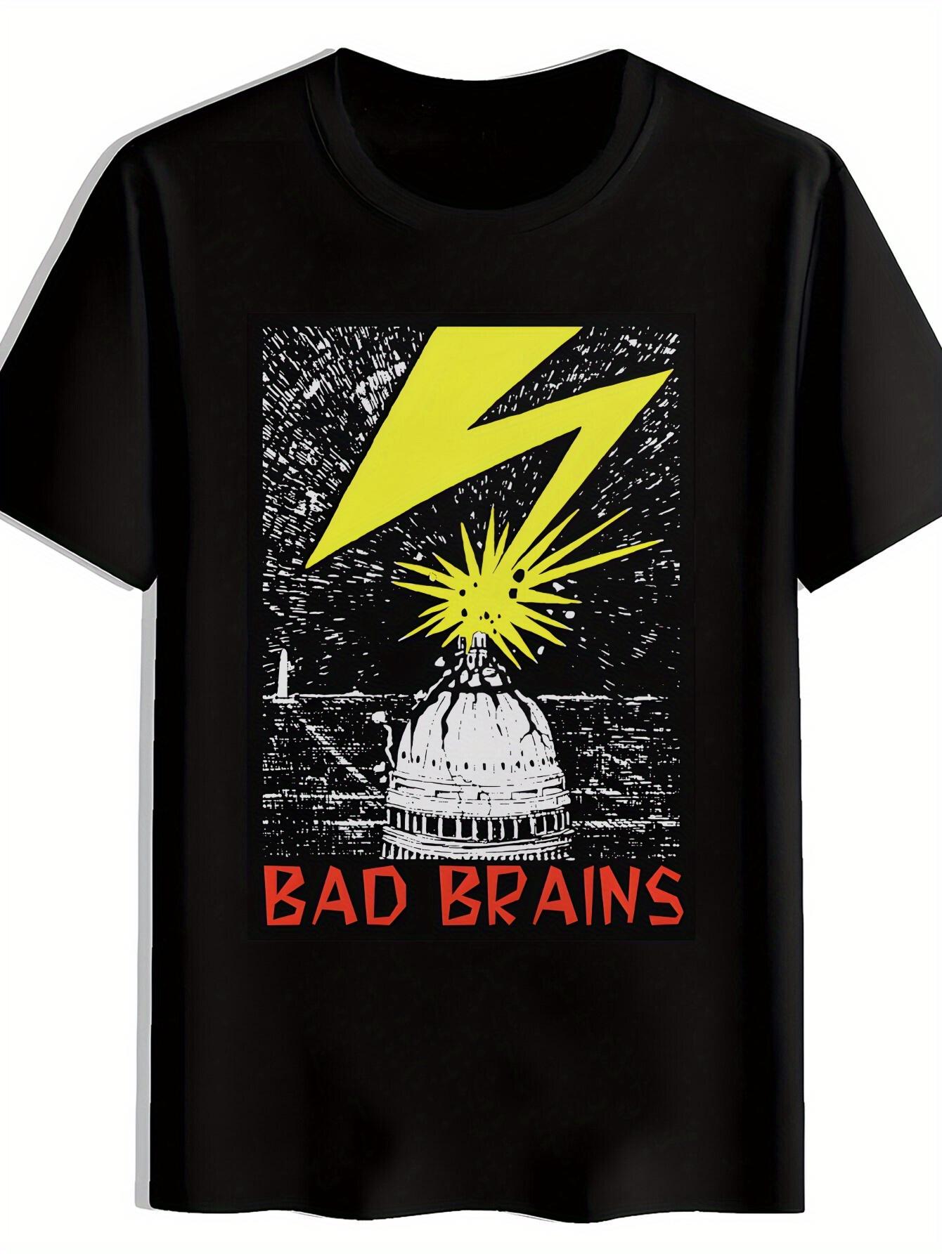 Vintage Rock Band Graphic T-shirt - Black Short Sleeve Round Neck Tee with Capitol Hill Lightning Bolt & BAD BRAINS Print M
Vintage Rock Band Graphic T-shirt - Black Short Sleeve Round Neck Tee with Capitol Hill Lightning Bolt & BAD BRAINS Print M