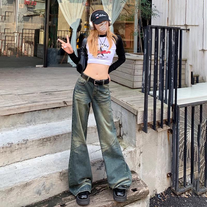 Женские джинсы с низкой посадкой, широкими штанинами и потертостями - Ретро драпирующиеся, свободного облегания, стройнящие, для осени M
Женские джинсы с низкой посадкой, широкими штанинами и потертостями - Ретро драпирующиеся, свободного облегания, стройнящие, для осени M