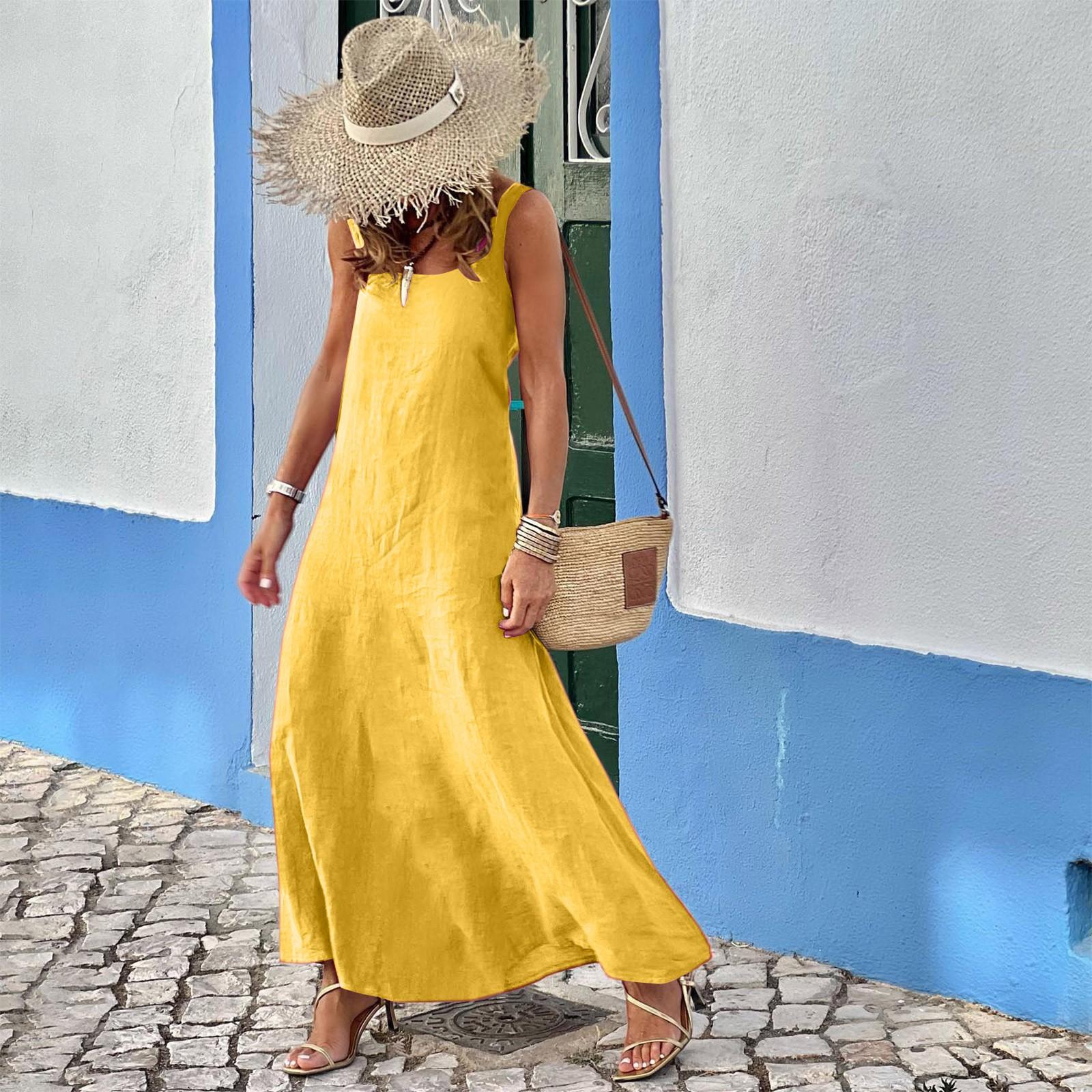 Fashion Women s Solid Color Cotton And Linencasual Loose Vest Dress L жовтий
Fashion Women s Solid Color Cotton And Linencasual Loose Vest Dress L жовтий