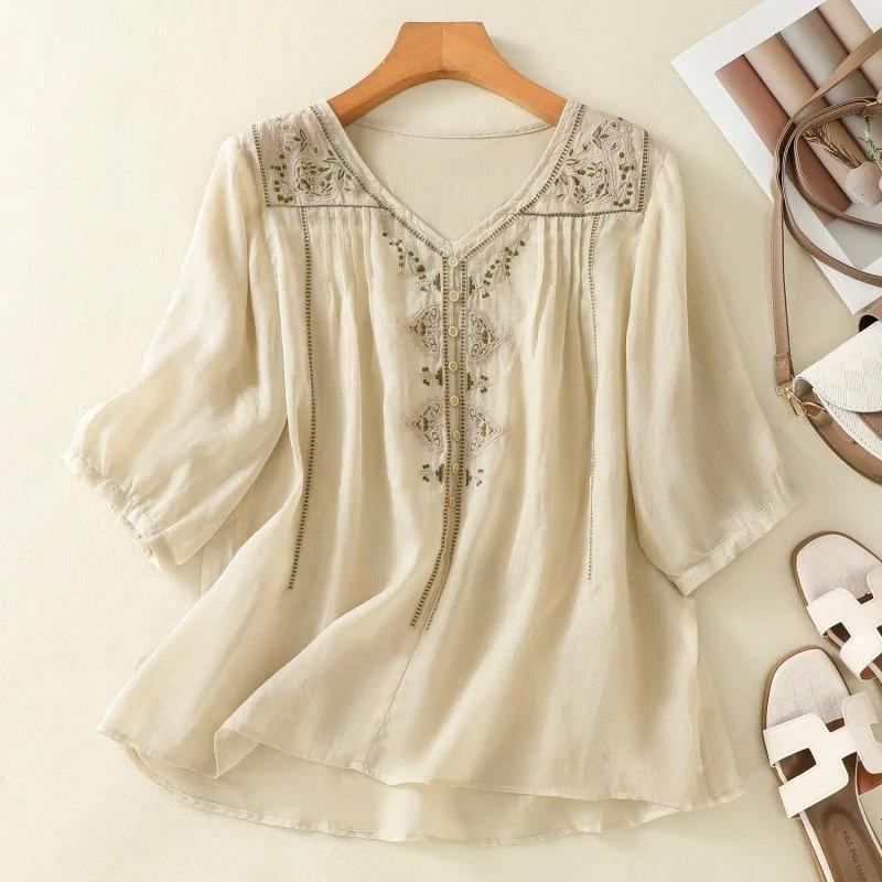 Shirt for Women Spring Summer V-neck Shirt Top Women Loose National Style Pullover Tops Half Sleeve Blouse Female 3XL бежевий
Shirt for Women Spring Summer V-neck Shirt Top Women Loose National Style Pullover Tops Half Sleeve Blouse Female 3XL бежевий