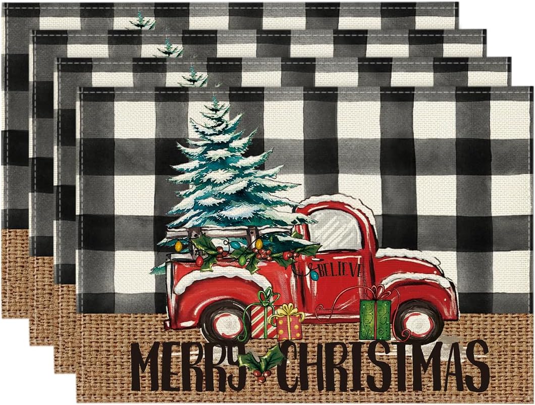 Buffalo Plaid Truck Merry Christmas Placemats Set of 4 12x18 Inch Xmas Tree Winter Table Mats for Party Kitchen Dining Decor 4pcs
Buffalo Plaid Truck Merry Christmas Placemats Set of 4 12x18 Inch Xmas Tree Winter Table Mats for Party Kitchen Dining Decor 4pcs