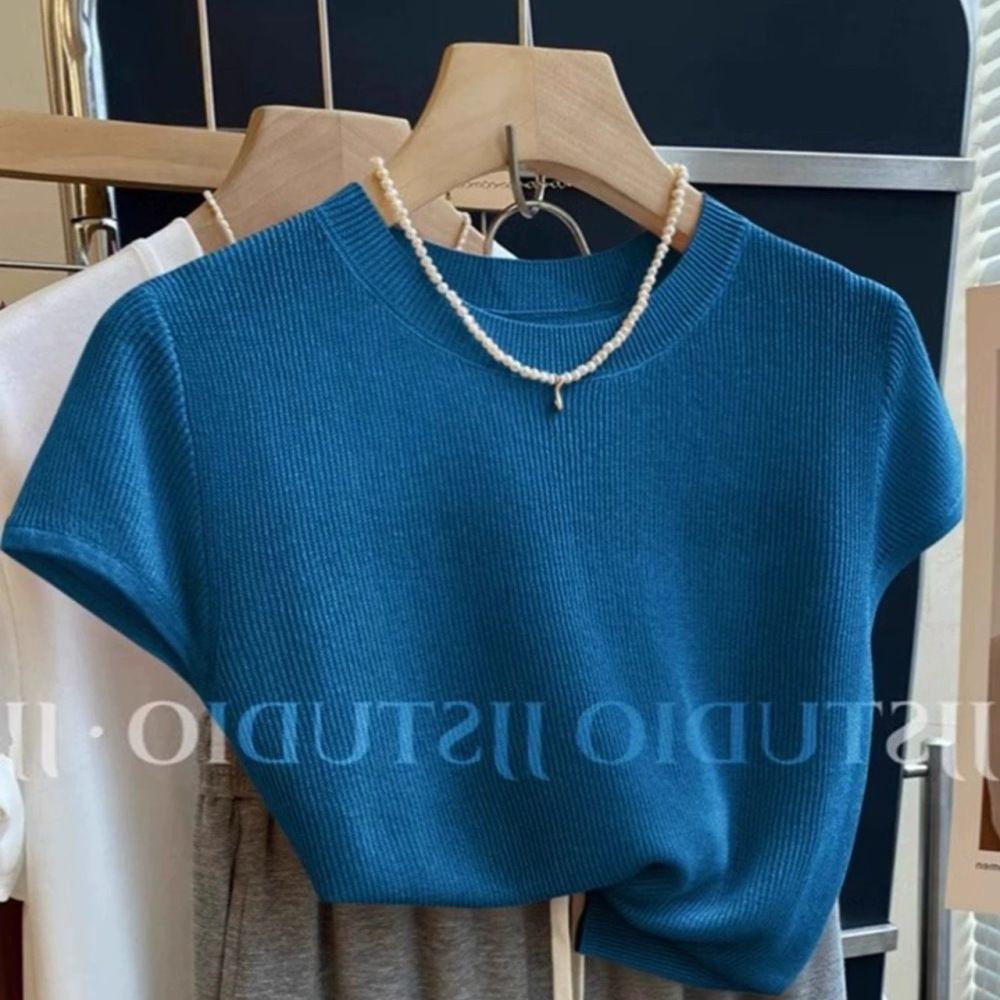 Women s Blue Ribbed Knit Short Sleeve Top Crew Neck Slim Fit Casual Knitwear L синій
Women s Blue Ribbed Knit Short Sleeve Top Crew Neck Slim Fit Casual Knitwear L синій