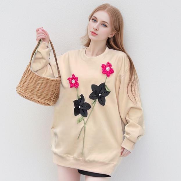 Dimanaf 2024 Новые женские толстовки и свитшоты с длинным рукавом, свободные, с круглым вырезом, с цветочным принтом, осенние топы, футболки, новые пуловеры One Size чёрный 
Dimanaf 2024 Новые женские толстовки и свитшоты с длинным рукавом, свободные, с круглым вырезом, с цветочным принтом, осенние топы, футболки, новые пуловеры One Size чёрный